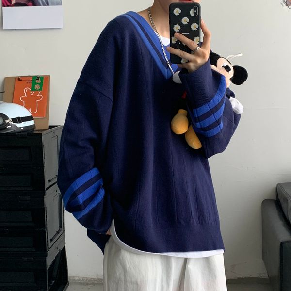 

2021 new men's winter warm korean streetwear fashion pullovers sweater autumn college oversize casual male clothing o0pj, White;black