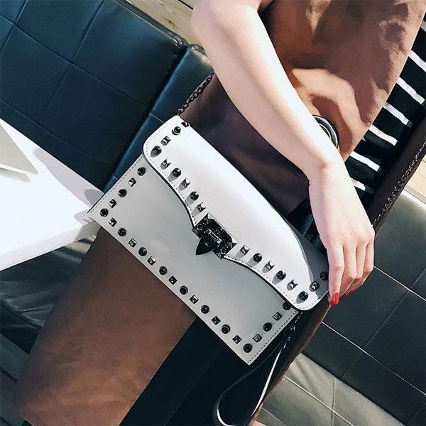 

pu leather female work day clutches women messenger bags small luxury handbag chain rivet shoulder bag ing
