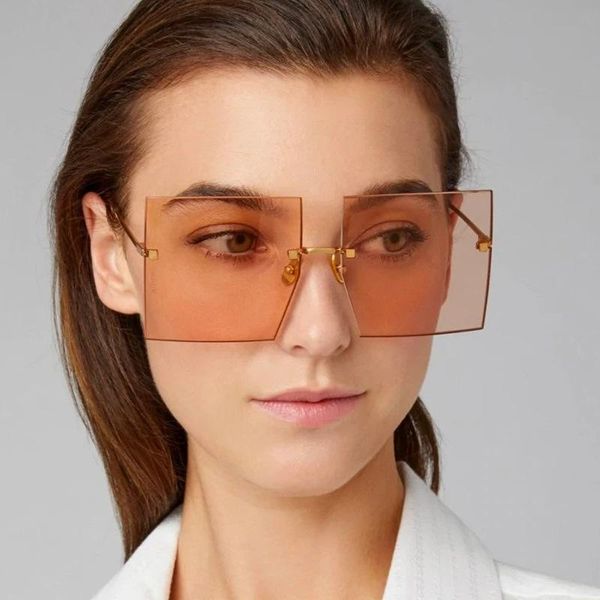 

sunglasses 2021 vintage large frame square frameless clear red sun glasses for women tinted color shades eyewear accessories, White;black