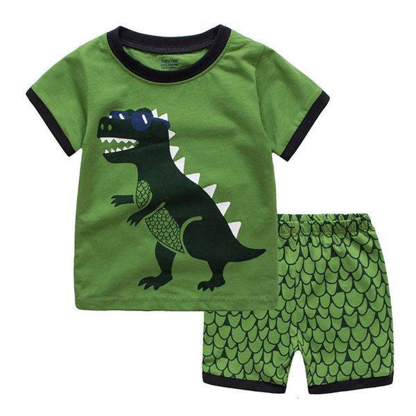 

sve summer short dinosaur suit print boys cotton pajamas children's home wear, Blue;red