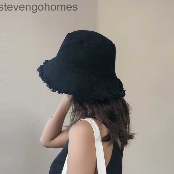

version pure color fisherman's hat for women korean in summer cool wind big eaves water wash autumn winter broken edge cover sun hat, Blue;gray