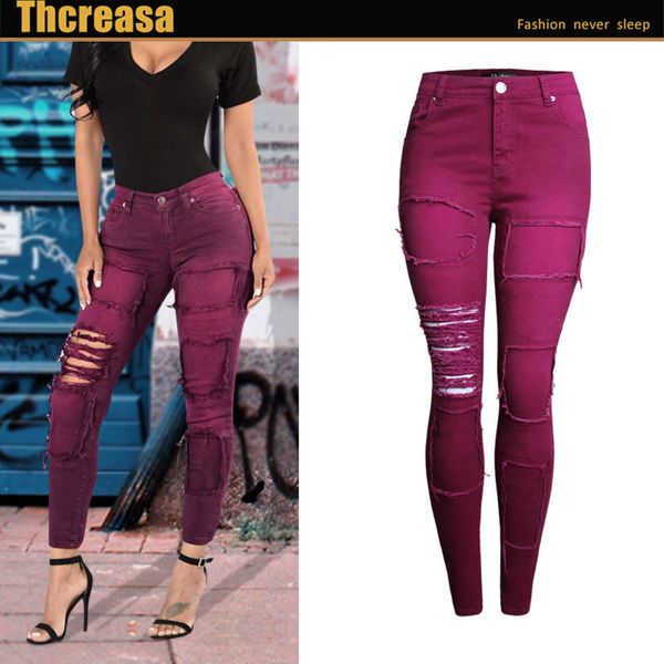

spring autumn trend pencil elastic and slim, wine red women's pants with hol patchwork solid color leggings, Black;gray