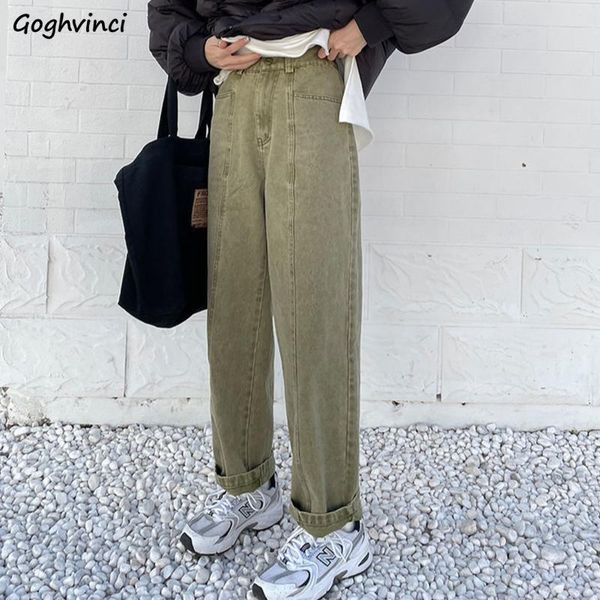 

women's jeans women solid chic ins straight loose denim trousers all match fashion vintage korean style streetwear, Blue