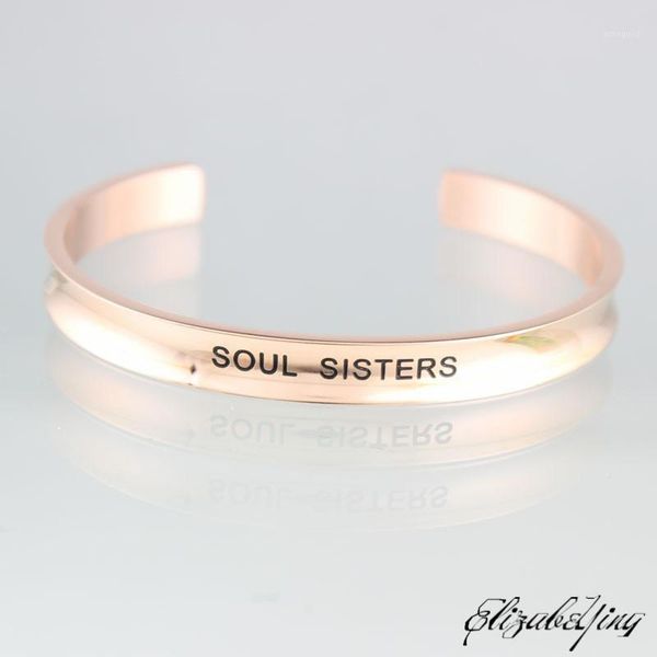 

bangle 2021 rose gold 316l stainless steel 7mm soul sister positive inspirational quote mantra bangles1, Black