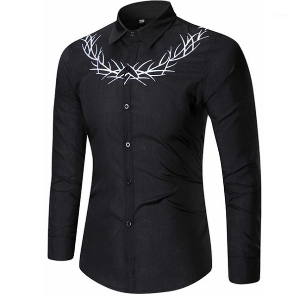 

brand 2020 fashion male shirt long-sleeves casual embroidery shirt mens dress shirts slim men 2xl1, White;black