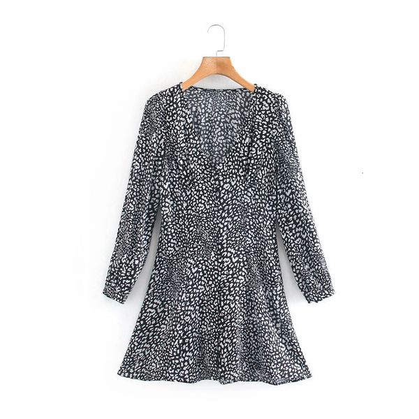 

2021 new women summer animal print mini dress woman vintage v-neck long sleeve button-up short casual ladies dresses 2ilo, Black;gray