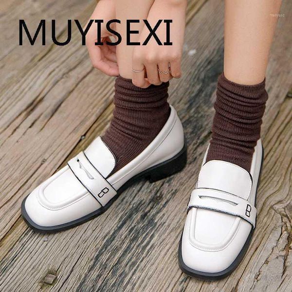

white loafers genuine leather fashion shoes round toe low heels slip on women leisure pumps black mt09 muyisexi1