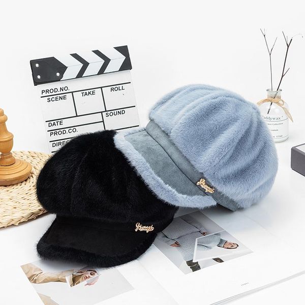 

berets faux velvet women beret autumn winter octagonal cap hats stylish artist painter sboy caps black grey, Blue;gray