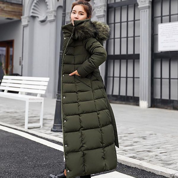 

women parka winter coats long cotton casual fur hooded jackets women thick warm winter parkas female overcoat coat, Black
