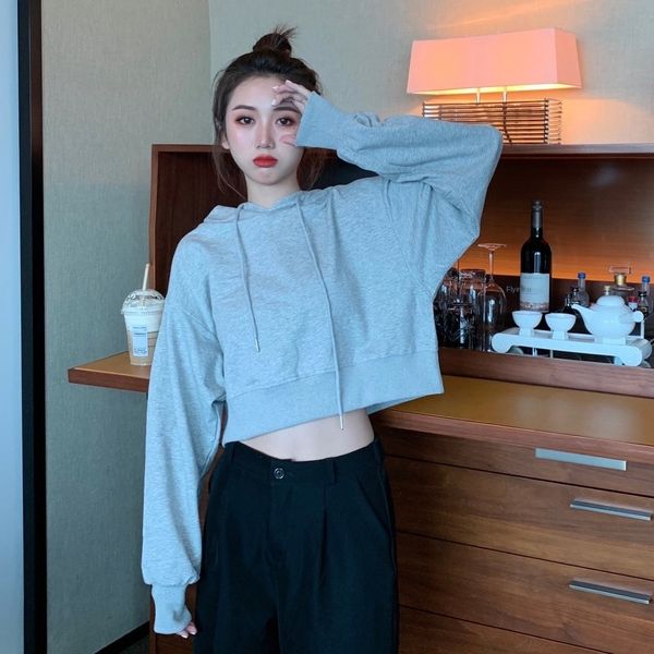 

nucmh hooded long sleeve sweatersweater new women's student 2020 fall loose and slim shortstyle korean solid color sweater ih8q2, Black