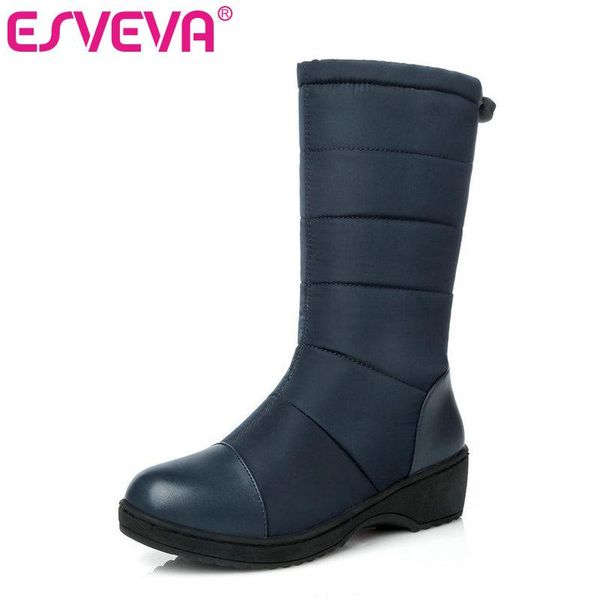 

boots esveva 2021 women mid-calf round toe slip on fur wedge med heels platform shoes snow size 35-43, Black
