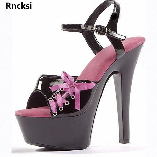 

rncksi new patent leather spring summer shallow mouth shoes 15cm high-heeled sandals dress shoes party women's1, Black