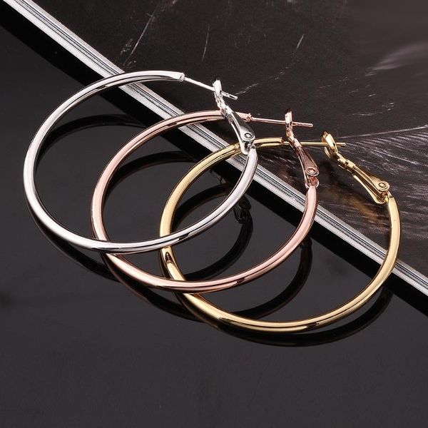 

women silver/gold/rose gold color large hoop earring round circle loop gifts simple silver hoop earring brincos de prata, Golden;silver