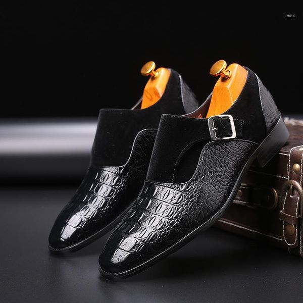 

brand new pu leather fashion men business dress shoes pointed buckle formal shoes big size male party wedding footwear rtg61, Black