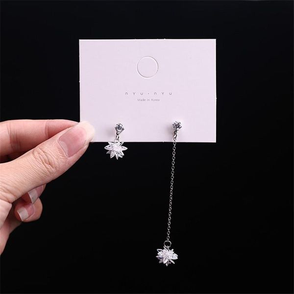 

dangle & chandelier korean personality asymmetrical simple zircon snowflake earrings siver plated women fashion girls ear gift jewelry, Silver