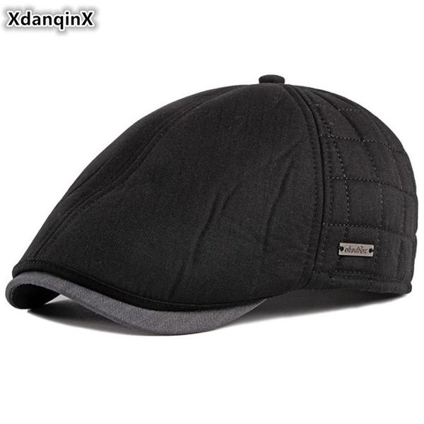

berets xdanqinx winter elderly men's beret thick warm men brand caps velvet earmuffs hats british retro dad's hat snapback cap, Blue;gray