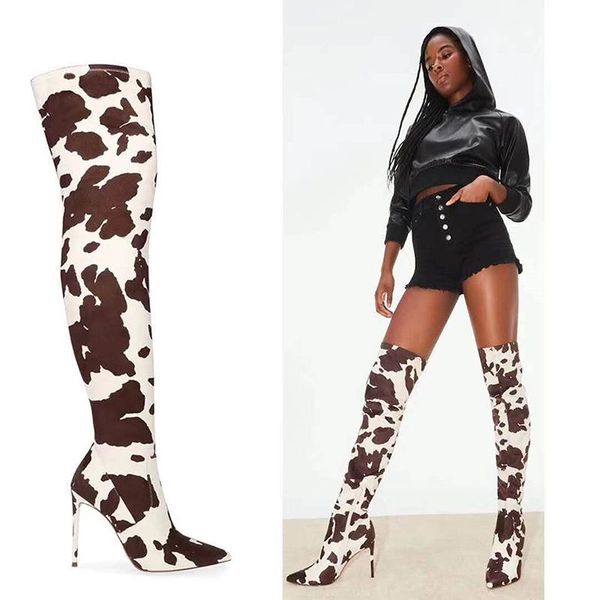 

boots silver mirror pointed high-high stretch women's thick stitching wild thin high-heeled, Black