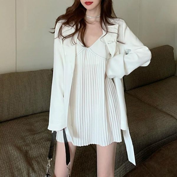 

vintage loose women white blazer 2021 autumn chic double breasted female long sleeve suit jackets stylish ladies blazer, White;black