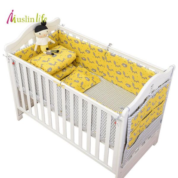 

muslinlife newfashion yellow baby crib bumper,cotton protector baby nursery bed bumpers (options for 1pcs/set - 7pcs/set