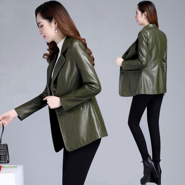 

2020 new motorcycle leather coat female slim long womens clothing fashion leisure plus size womens leather jacket black