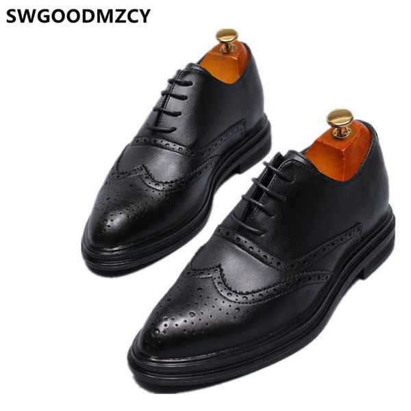 

brogue shoes men office coiffeur elevator shoes for men formal dress italian brand wedding luxury zapato hombre formal, Black