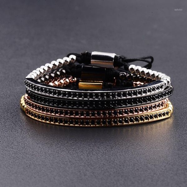 

women men cubic zirconia long stick braided bracelets&bangles macrame 4mm copper beads rope weave bracelet jewellery pulseiras1, Black