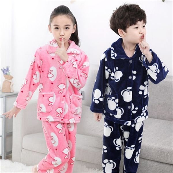 

autumn winter clothes flannel pyjamas girls pijamas kids pajamas boys sleepwear coral fleece nightwear set homewear y200328, Blue;red