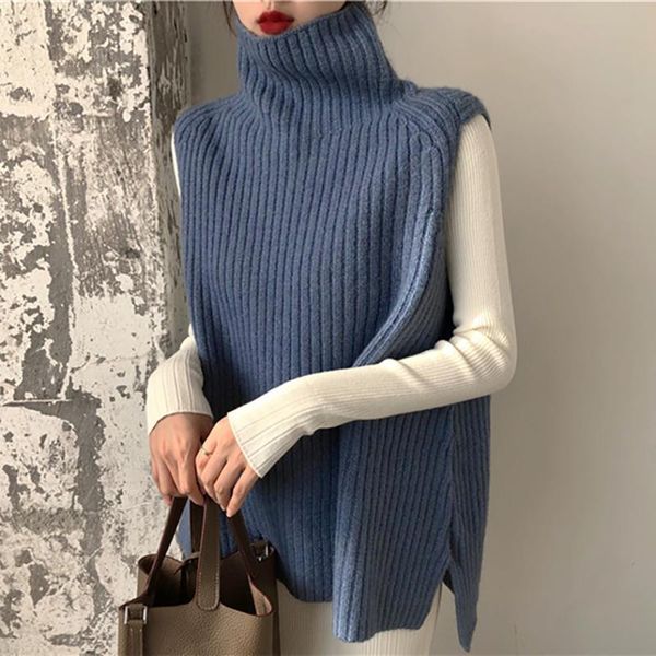 

women's sweaters waistcoats women turtleneck knitted casual sweater tank female sleeveless pullovers vest outwear, White;black