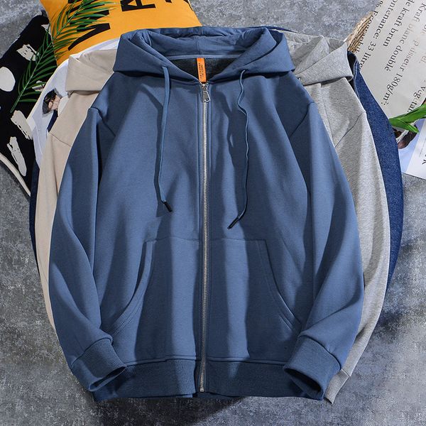 

solid color plush hooded cardigan coat men's winter warm hooded sweater 2020, Black