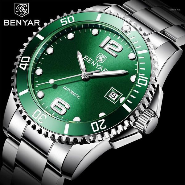 

2020 benyar new tourbillon automatic mechanical mens watches business waterproof sport wristwatch reloj hombre1, Slivery;brown