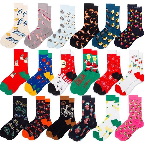 

large size men's socks harajuku hip hop trend christmas tide socks cartoon snack fruit bicycle christmas gifts1, Black