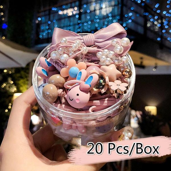 

10/15//30 pcs/box children cute colors flower cartoon pearl rubber bands girls shiny elastic hair bands kids hair accessories, Slivery;white