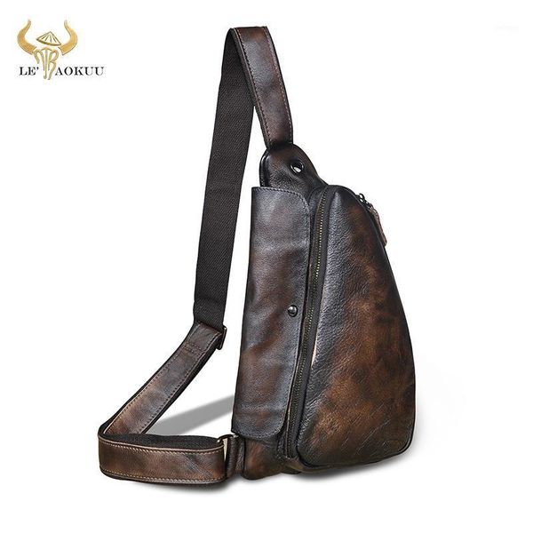 

waist bags trend men leather casual fashion coffee triangle sling chest bag design one shoulder crossbody for male 99761