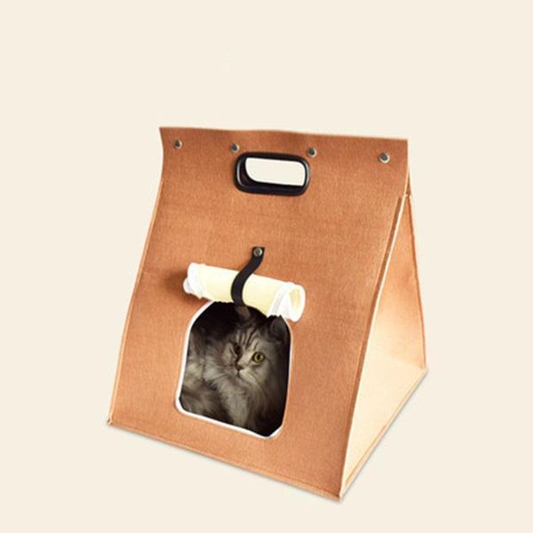 

pet cat nest wool felt kennel small dog cute creative folding portable breathable triangle cat house deep sleep easy to clean1
