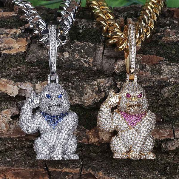 

gorilla big button big hanging hip-hop ожерелье cubic циркон медь ожерелье iced out цепи ожерелье, Silver