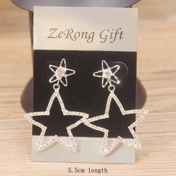 

dangle & chandelier sale shiny sliver elegant five-pointed star earrings for women drop long tassel dangling earring brilliant wedding jewel, Silver