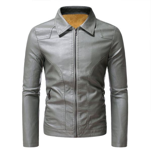 

2021 autumn and winter new men's large size business casual fur one motorcycle leather jacket thickened plus velvet jacket, Black