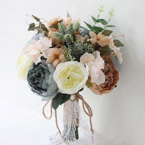 

decorative flowers & wreaths bridal bridesmaid wedding holding bouquet artificial flower vintage rustic style lace ribbon linen rope bowknot