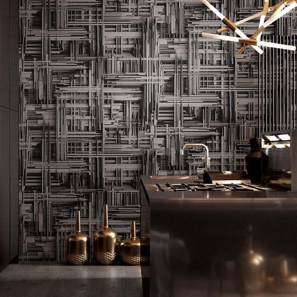 

gray loft wallpapers 3d imitation metal steel geometric wall paper vintage living room salon barber background wall murals1