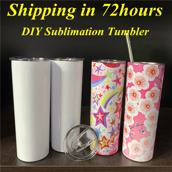 

sublimation skinny tumbler blank 20oz stainless steel insulated tumbler diy straight cups white silvery beer coffee mugs yfab2301