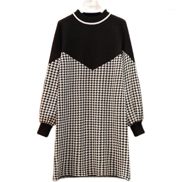 

autumn 2020 winer korean clothes plaid patchwork women's sweaters dress plus size 5xlknitted ladies vestidos thick pullovers1, White;black