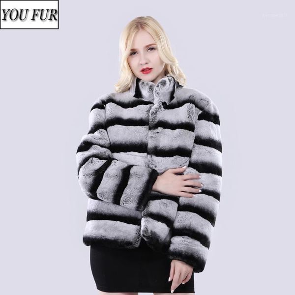 

women's fur & faux 2021 women real natural rex coat quality 100% genuine chinchilla color winter warm jacket1, Black