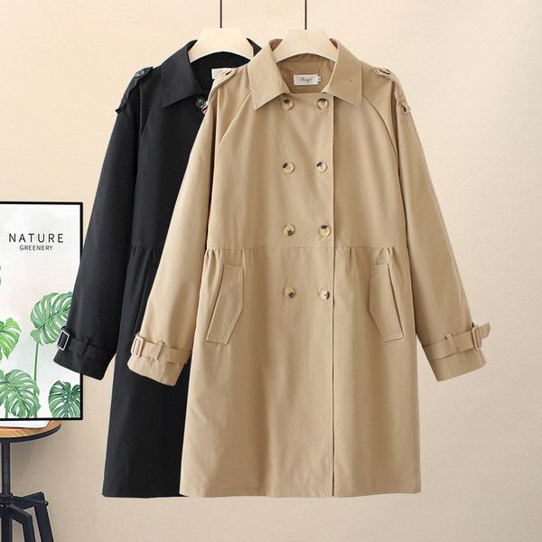 

2020 spring autumn women's trench coats plus size 4xl epaulette double breasted long sleeve windbreaker female outerwear, Tan;black