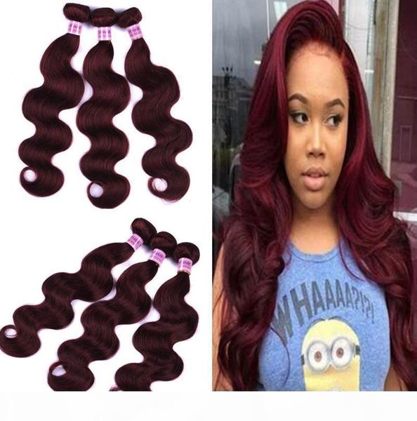 

brazilian body wave human virgin hair weaves burgundy 99j color double wefts 100g bundle 3bundles lot hair extensions, Black;brown