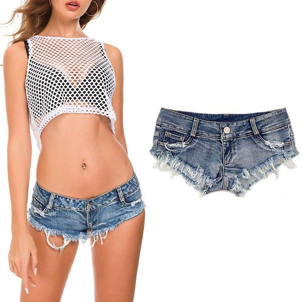 

women's ultra short jeans summer fashion low waist ripped ladies denim shorts, Blue