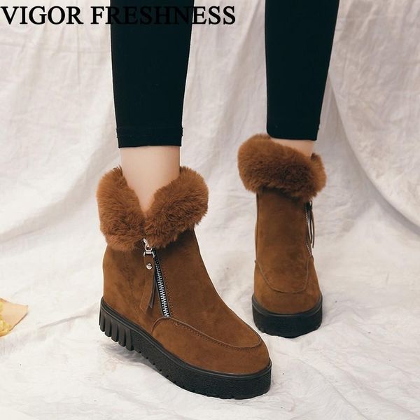 

vigor freshness woman boots winter shoes plush ankle boots woman shoes height increasing autumn snow warm wy176, Black