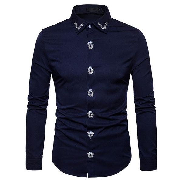 

men's casual shirts brand shirt fashion trend long-sleeve european-style business embroidery masculinity, White;black