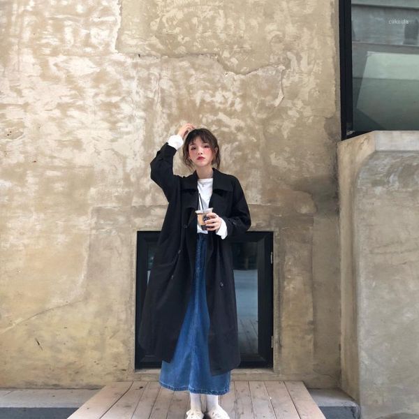 

spring autumn new plus size mid-length women trench coat korean elegant slimming windbreaker outerwear female khaki outerwear1, Tan;black