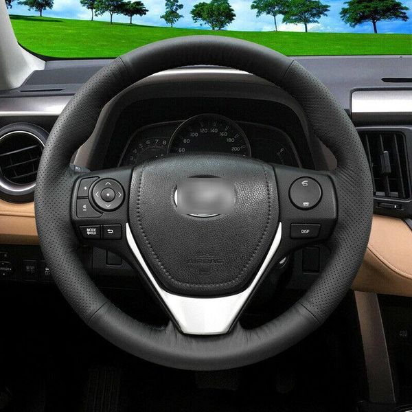 

for toyota levin diy custom-made hand-stitch black leather car steering wheel covers anti-slip fit all season car accessories