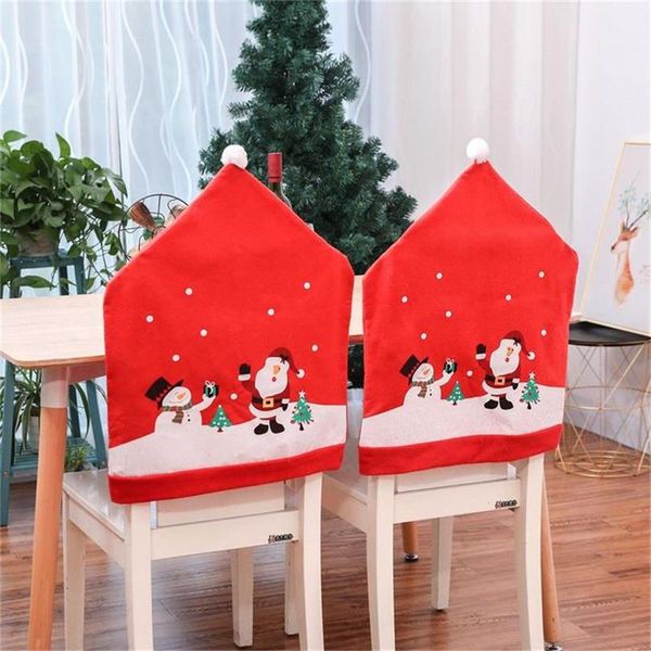 Ano Novo Feliz Natal Papai Noel Cap Tabela Cadeira Coberta Red Hat Voltar Chair Covers de Natal Decoração